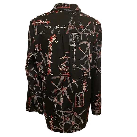 CHICO'S Black, Red and White Button Down Asian Artsy Long Sleeve Top Size 1/M - Picture 4 of 6